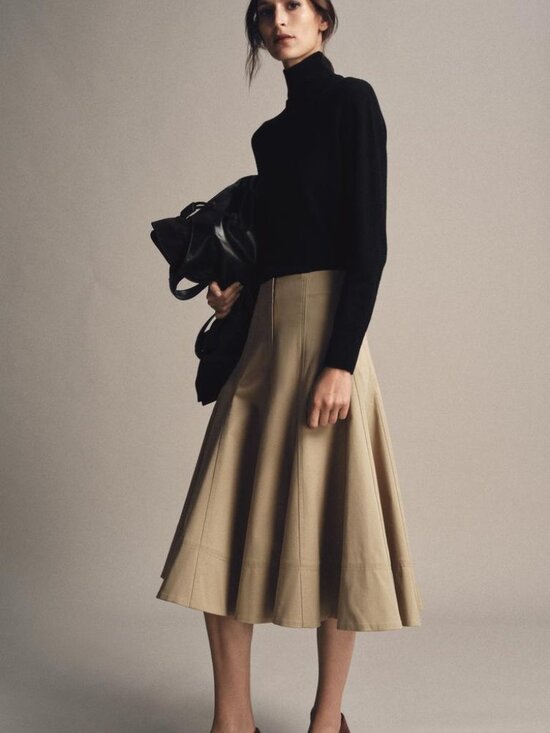 Zara Dresses & Skirts - Zara ZW Collection Trench Midi Skirt Light Whiskey Pleated Hem Cotton Large NWT